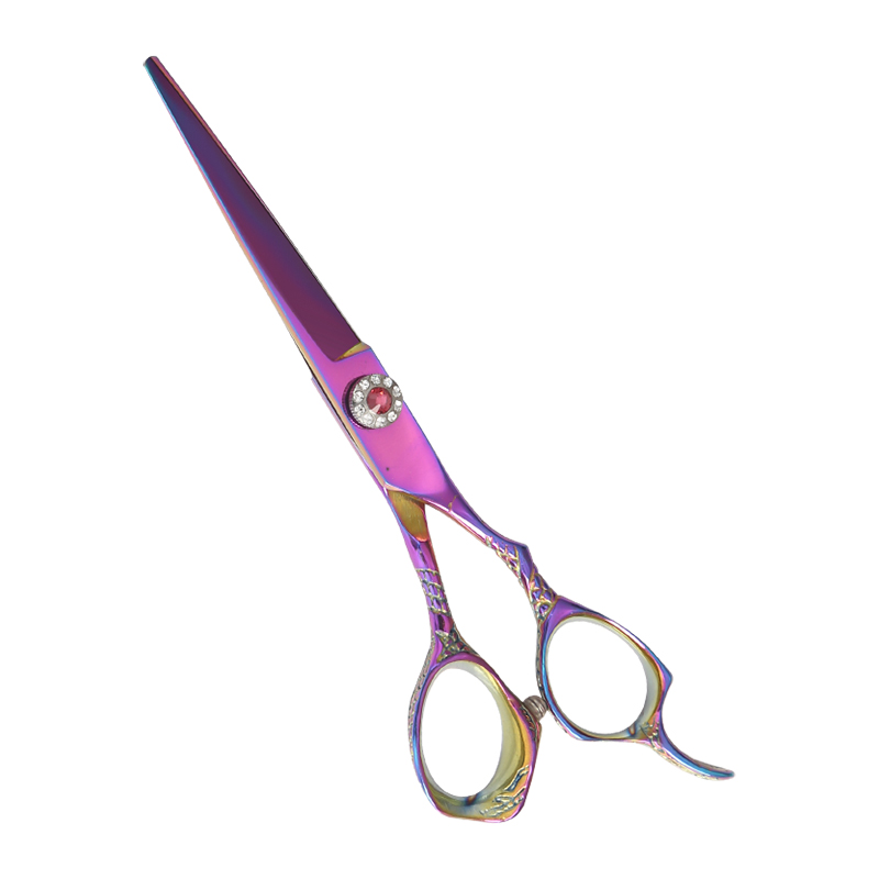 Série de ciseaux de coupe de cheveux à poignée florale colorée plaquée titane de 6,0 pouces